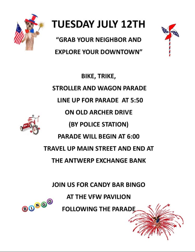 Antwerp Chamber of Commerce Hosts Patriotic Bike Parade & Candy Bar