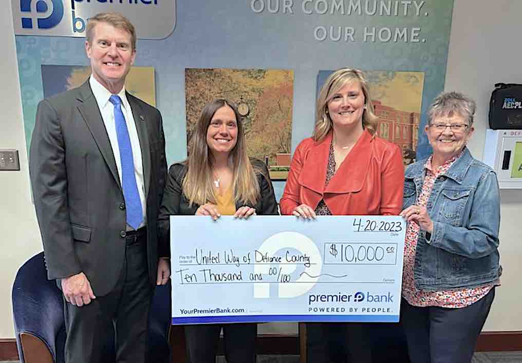 UNITED WAY OF DEFIANCE COUNTY RECEIVES DONATION FROM PREMIER BANK